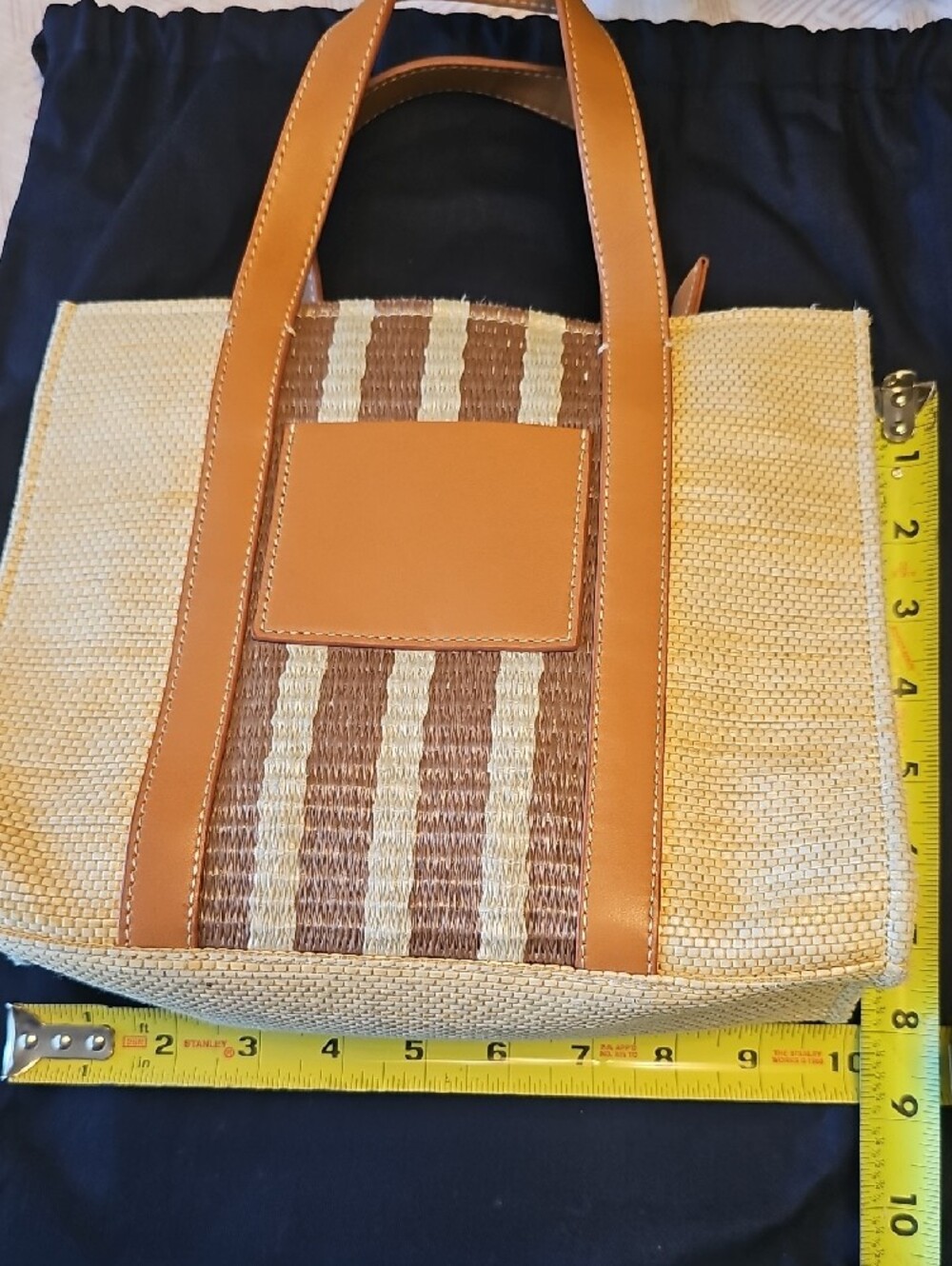 J. McLaughlin Tan and Brown Woven Duffel Tote - Picture 7 of 9